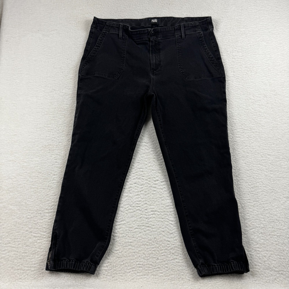 Paige Mayslie Jeans Womens 34 Black Denim Mid Rise Rayon Stretch Ankle Zip